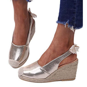 Yasirun Bow Accent Espadrille Wedge Sandal in Golden Size‎ 8 New Without Box